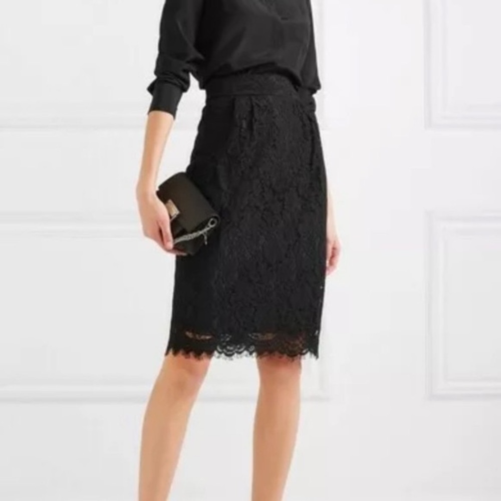 J. Crew Pintucked Pencil Skirt in Black Lace